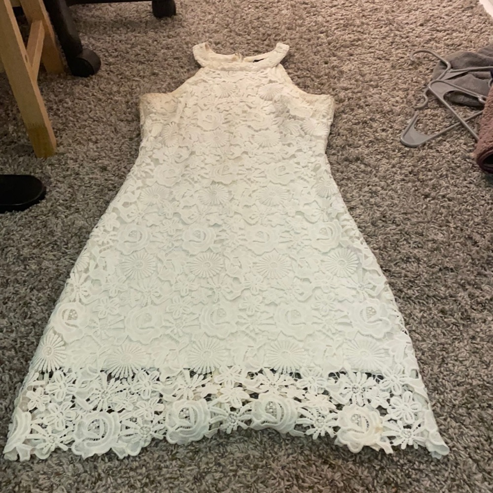 White dress with white lace overlay